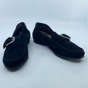 AGL Black Italian Taupe Suede Moc Toe Buckle Loafers Shoes